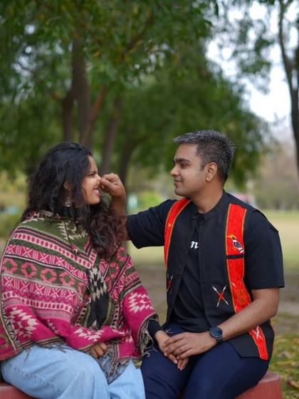 A sweet, intimate moment. The focus here is on connection, with our outfits providing a simple and complementary backdrop. I help couples choose looks that enhance their photos without distracting from the emotion.