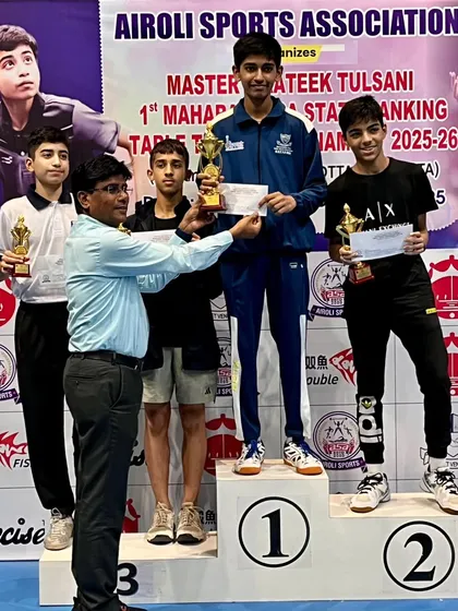 Spinart athlete Ziyan on the podium after winning a silver medal at the Airoli 1st Maharashtra State Ranking Tournament. A well-deserved victory.
