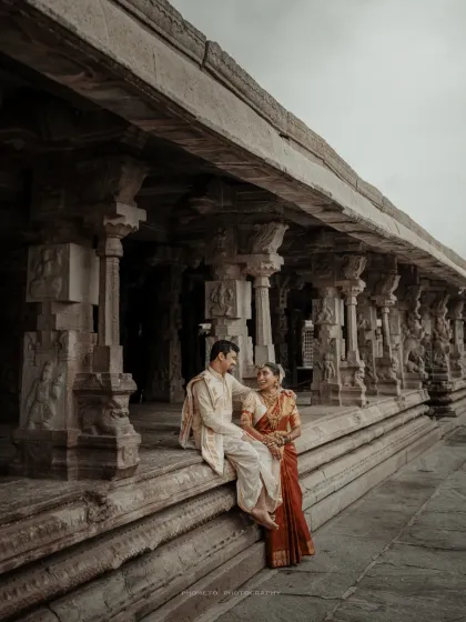 Your love story set against the grandeur of history. We excel at destination and location shoots, using epic backdrops like this ancient temple to create truly breathtaking wedding portraits.