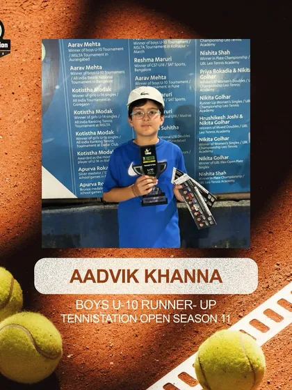 Congratulations to Aadvik Khanna on being the Runner-Up of the U-10 Boys TenniStation Open Season 11 Tournament.