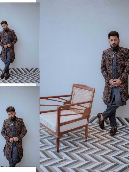 Another series of portraits of the father, showcasing his traditional attire against a clean background. These images provide a great look at his complete outfit for the ceremony.