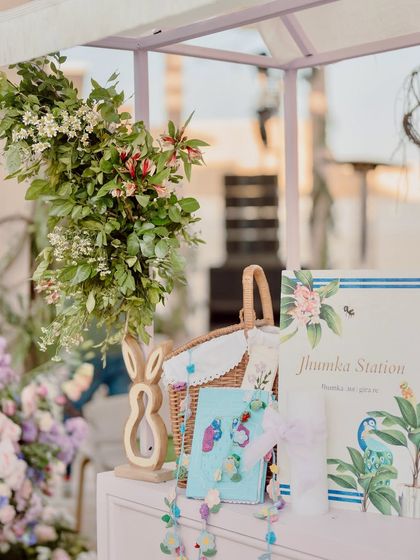 Another view of the "Jhumka Station," a fun and interactive element for guests at the Mehendi.