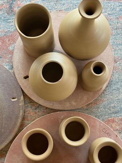 A glimpse of freshly thrown pots from a weekend session in the studio. Seeing all these different forms together, waiting to be finished, is always so exciting.