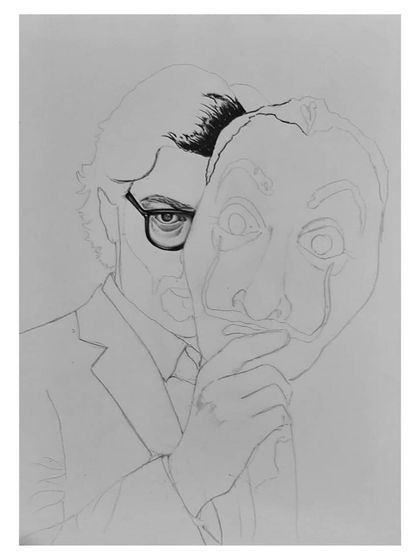 The 96-hour process of drawing El Professor. These images show the careful work of capturing his likeness and the iconic Dali mask.