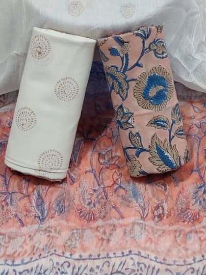 Another beautiful block print cotton set, this time in a soft peach and blue combination. All my suit pieces can be custom stitched.