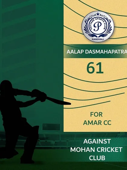 Aalap Dasmahapatra scored 61 runs for Amar CC against Mohan Cricket Club.