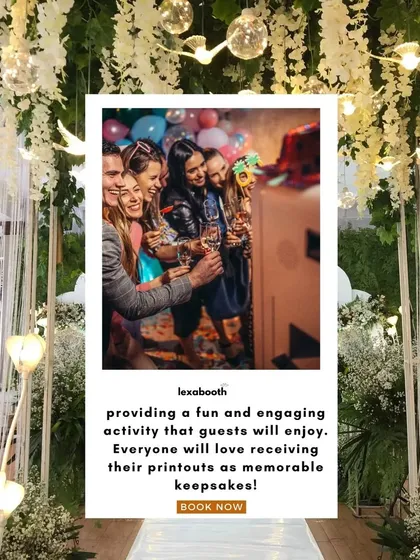 A photo booth is the perfect engaging activity for a wedding reception. It gives guests a fun thing to do and a memorable keepsake to take home, complete with a design that matches your special day.