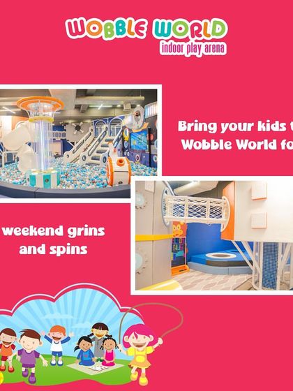 A collage showing the weekend grins and spins at Wobble World. Our play structures are ready for your family's next adventure.