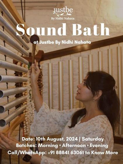 This poster announces one of our popular Saturday Sound Bath events. We offer multiple batches throughout the day to ensure everyone has an opportunity to experience this unique form of deep relaxation and rejuvenation.