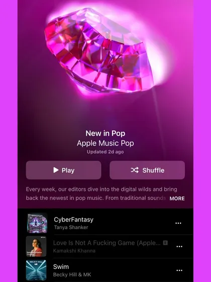 "Cyberfantasy" featured on the New in Pop playlist on Apple Music. It's exciting to see my work recognized as part of the newest wave of pop music.