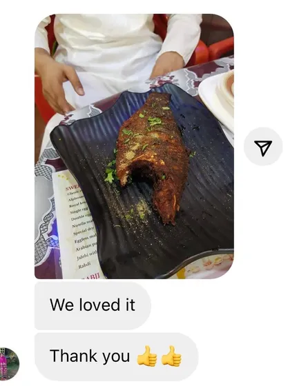 A picture of our Tandoori Fried Fish sent by a happy customer. A simple "We loved it" is all we need to hear.