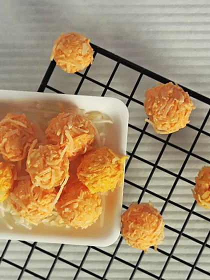 Another view of my Mango Rasgulla Truffles. They are a fun and delicious twist on a traditional sweet.