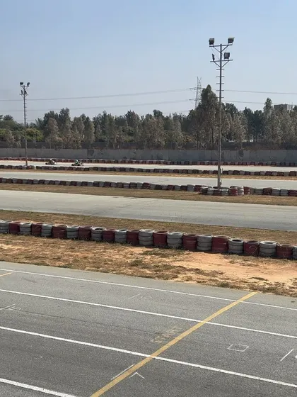A wide shot of the track during a practice session.