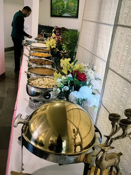 A closer look at a lunch buffet spread for 80 guests in Heritage City, Gurugram. The display features a variety of my most popular main courses, salads, and sides.