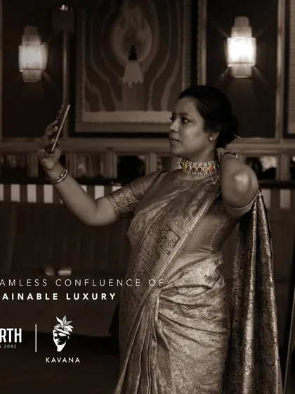 A seamless confluence of sustainable luxury. This moment captures the artistic spirit of our collaborative event with Kavana, where conscious jewelry meets the magic of sustainable textiles.