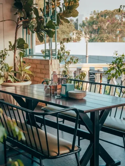 My patio seating offers an invitation to linger. Tucked away amidst plants, it’s the perfect spot to enjoy a soft breeze and let the world outside simply fade away.