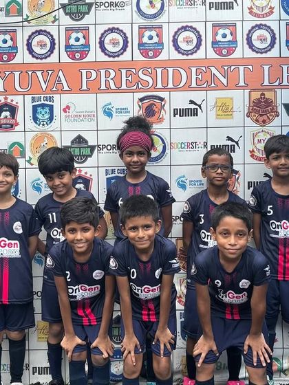 Our U9 team with their coaches at the Yuva President League. Every match is a step forward in their development journey.