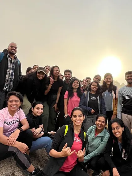 A group photo from our Antaragange trek, with the morning sun casting a beautiful glow.