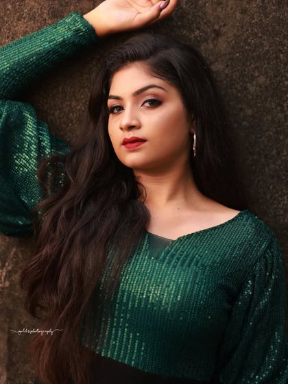 A series of portraits featuring a model in a stylish green sequin and black dress. The combination of outdoor and rustic indoor settings provides a variety of backdrops for this modern look.