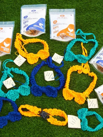 Getting ready to ship out style and flavor. These packages contain our delicious treats and unique, handcrafted bow ties for some very lucky pets.