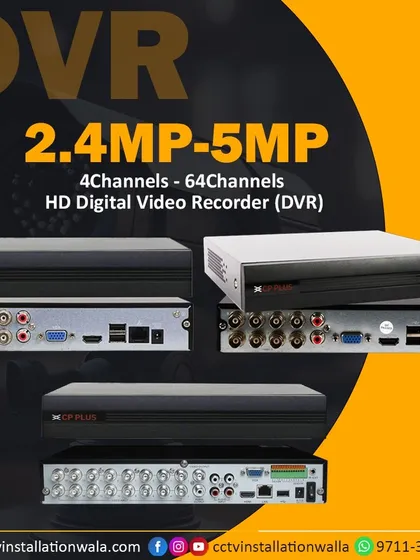 No job is too big or too small. I stock a wide range of CP Plus Digital Video Recorders (DVRs), from 4-channel units for homes to large 64-channel systems for commercial properties, supporting resolutions from 2.4MP to 5MP.