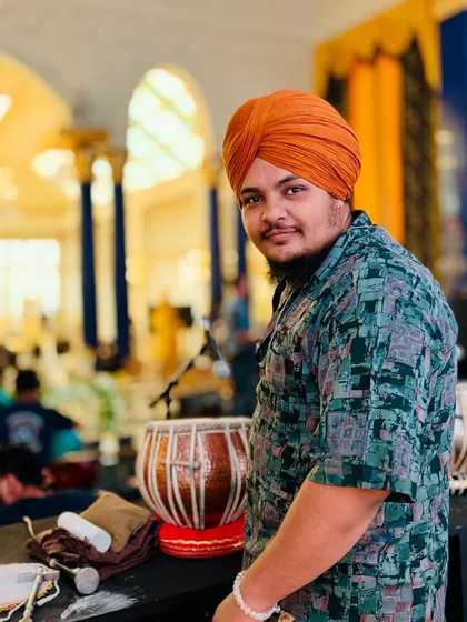 Ready with my tabla, my closest companion. For me, every beat is an expression of devotion and a story I share from the heart. This is more than music; it is a form of prayer.