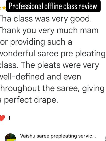 A review praising the well-defined and even pleats taught in my professional offline class.
