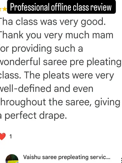A review praising the well-defined and even pleats taught in my professional offline class.
