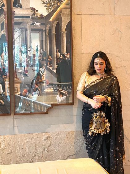 A throwback to a very special shoot for Andaz Delhi's wedding campaign. I was styled in this beautiful black and gold saree to represent the elegance of royal Indian weddings.