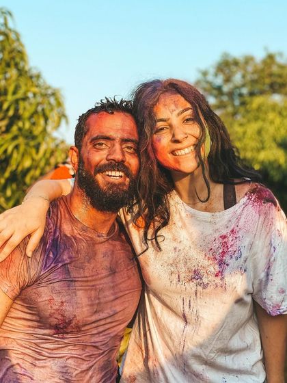 During Holi, I share a playful moment with a student. These celebrations break down barriers and remind us that we are all connected in a spirit of joy and togetherness.