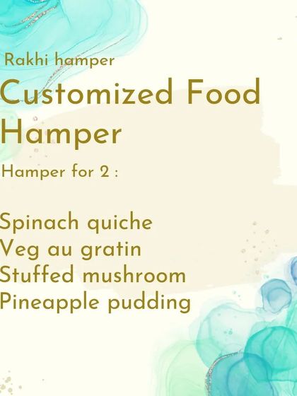 This menu showcases a Continental hamper for two, with our popular Spinach Quiche, Veg au Gratin, Stuffed Mushrooms, and a Pineapple Pudding.