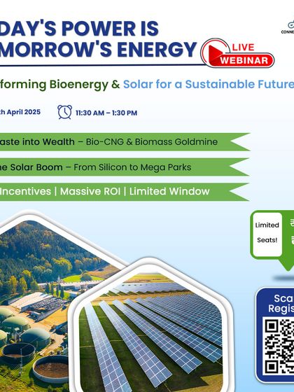 This ad for our webinar on Bioenergy and Solar uses powerful imagery of both a biogas plant and a solar farm. It promotes the session as a roadmap to clean energy success, covering government incentives and massive ROI.