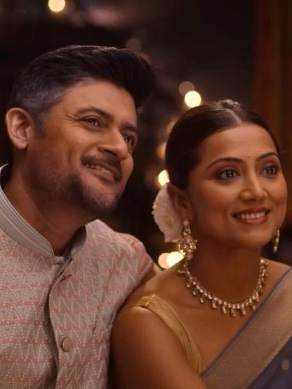 A heartwarming still from the Samsung Diwali film. I created a classic and graceful look for the couple, with makeup that feels authentic and enhances their natural features.