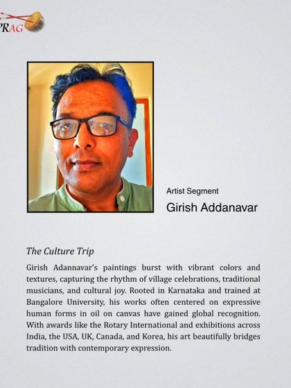 Meet Girish Adannavar, whose paintings burst with vibrant colors and textures, capturing the rhythm of village celebrations and traditional musicians.