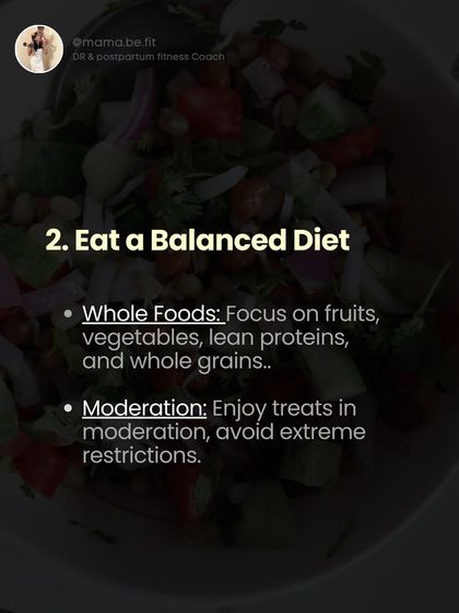 The second basic of a sustainable routine: eat a balanced diet. Focus on whole foods like fruits, vegetables, and lean proteins, and enjoy treats in moderation.