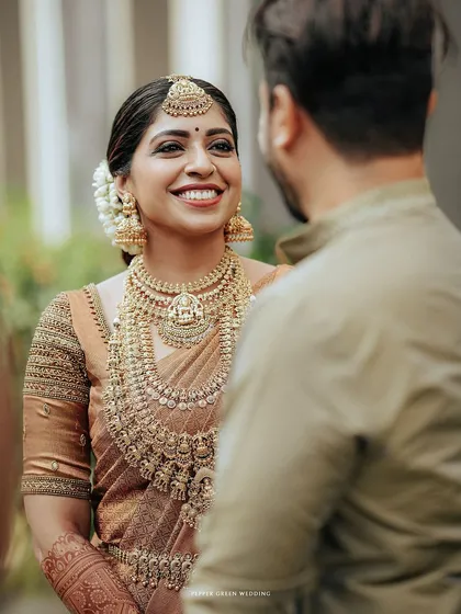 A beautiful portrait of the bride looking at her groom, her face full of love and happiness.