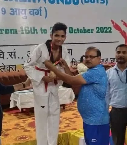 My student Rudra Roy receiving his gold medal at the K.V.S National Games. He showed incredible skill and spirit throughout the tournament.
