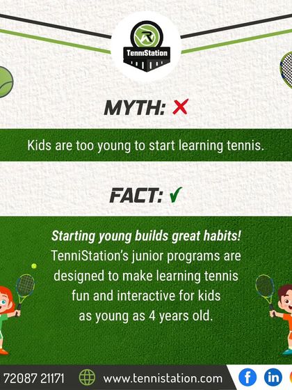 Myth: Kids are too young to start learning tennis. Fact: Starting young builds great habits. Our junior programs make learning fun and interactive for kids as young as four.