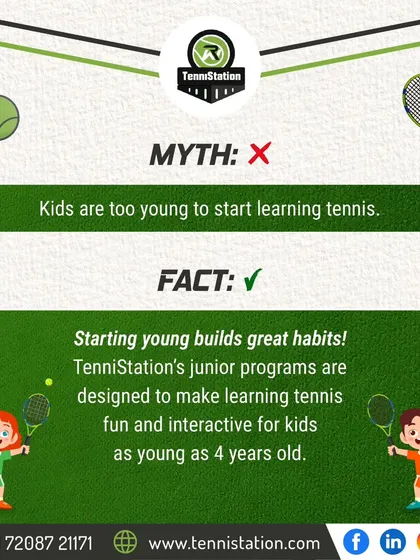 Myth: Kids are too young to start learning tennis. Fact: Starting young builds great habits. Our junior programs make learning fun and interactive for kids as young as four.