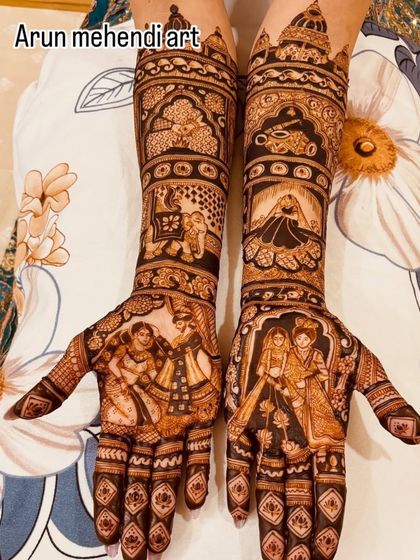 A beautiful design with multiple wedding scenes, including a varmala ceremony and a doli.