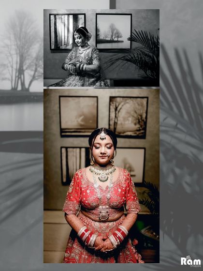 A creative collage using shadows and monochrome to create an artistic and moody set of bridal portraits.