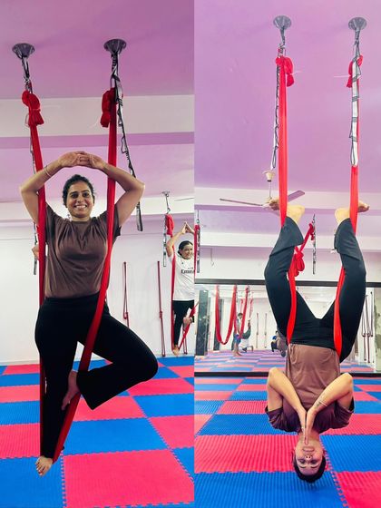 Our aerial classes are full of variety. Students can practice tree pose for balance or flip upside down for an inversion, all within the same fun and supportive session.