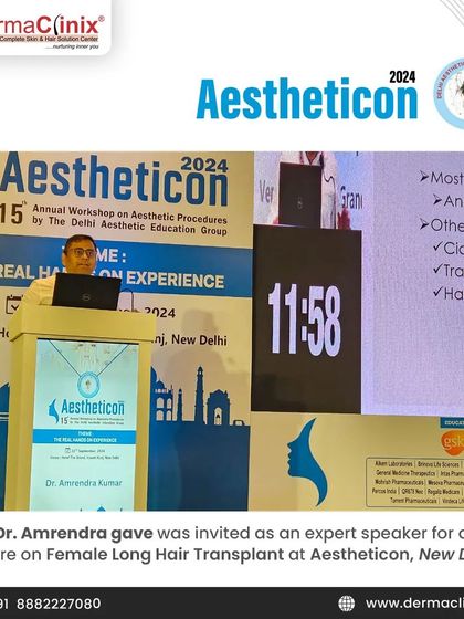 Dr. Amrendra Kumar was invited as an expert speaker at Aestheticon to lecture on Female Long Hair Transplant. He discussed the Non Shaven FUE method, which is highly beneficial for female patients seeking a discreet procedure.