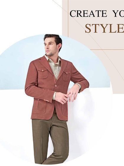 Create your style with our unique fashion offerings. This rust-colored jacket with patch pockets offers a unique expression of timeless elegance.