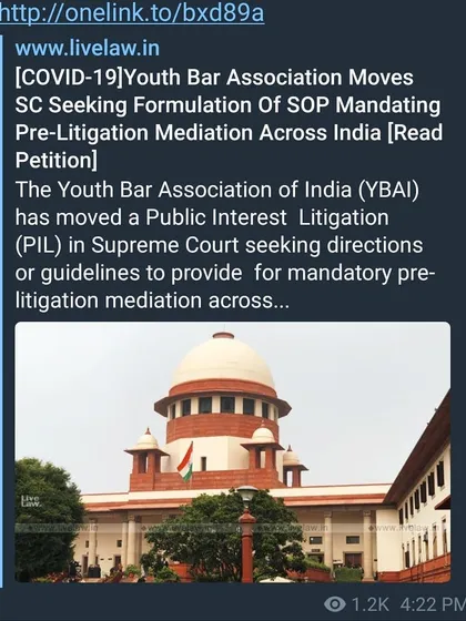 This PIL filed in the Supreme Court proposes mandatory pre-litigation mediation, a reform I strongly support. Using technology for online hearings and mediation can significantly reduce the burden on our courts and provide faster, more efficient dispute resolution.