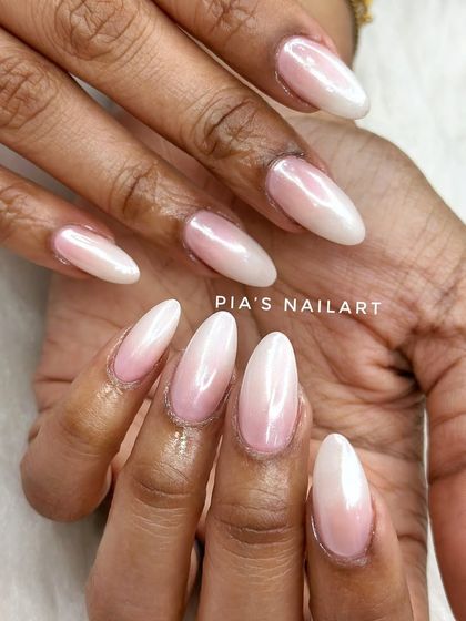 The ultimate elegant bridal nail. This is a soft ombre with a pearl chrome finish, giving it a beautiful, luminous glow.