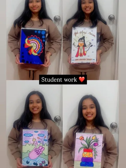 A collage of wonderful student work, from cultural art to colorful nature scenes. It's a joy to see the diverse range of creativity that blossoms in my classes.