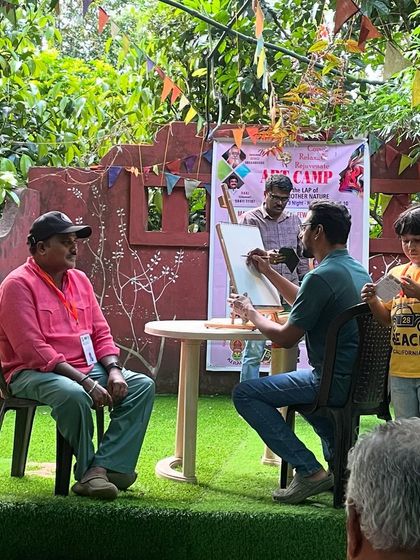I celebrated my 40th birthday by participating in a 3-day art camp at Wayanad. Here I am giving a live portrait demo. It was an unforgettable experience of learning, sharing, and connecting with fellow artists.