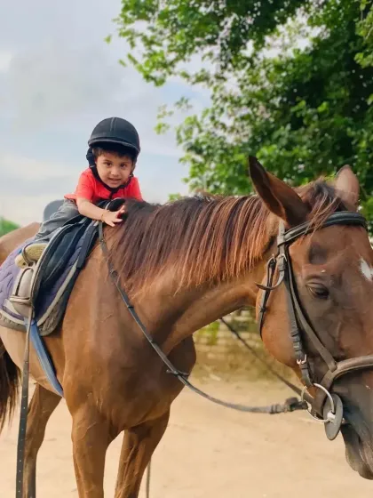 A moment of quiet confidence for this young equestrian. Our lessons are paced to make every child feel comfortable and secure.