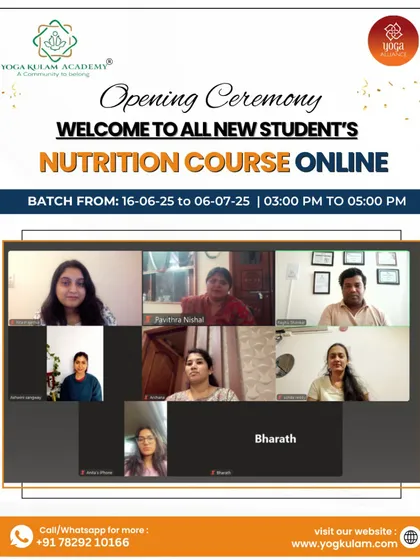 A warm welcome to a new batch of students during the opening ceremony of our online nutrition course. This image captures the beginning of their journey with us. It shows our interactive online classroom where we build a community of learners from all over the world, ready to explore health and wellness together.